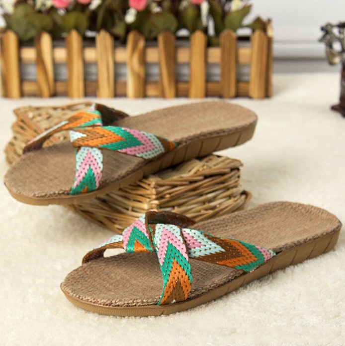 Kira Woven Linen Sandals – cross belt – Boho Melody